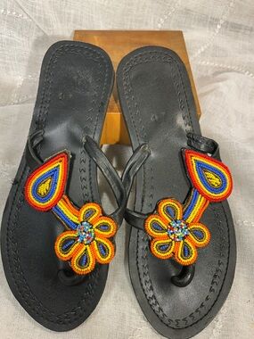Handmade beaded thong flip flop sandals